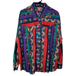 Vintage 90s Tribal Striped Button Down Western Shirt